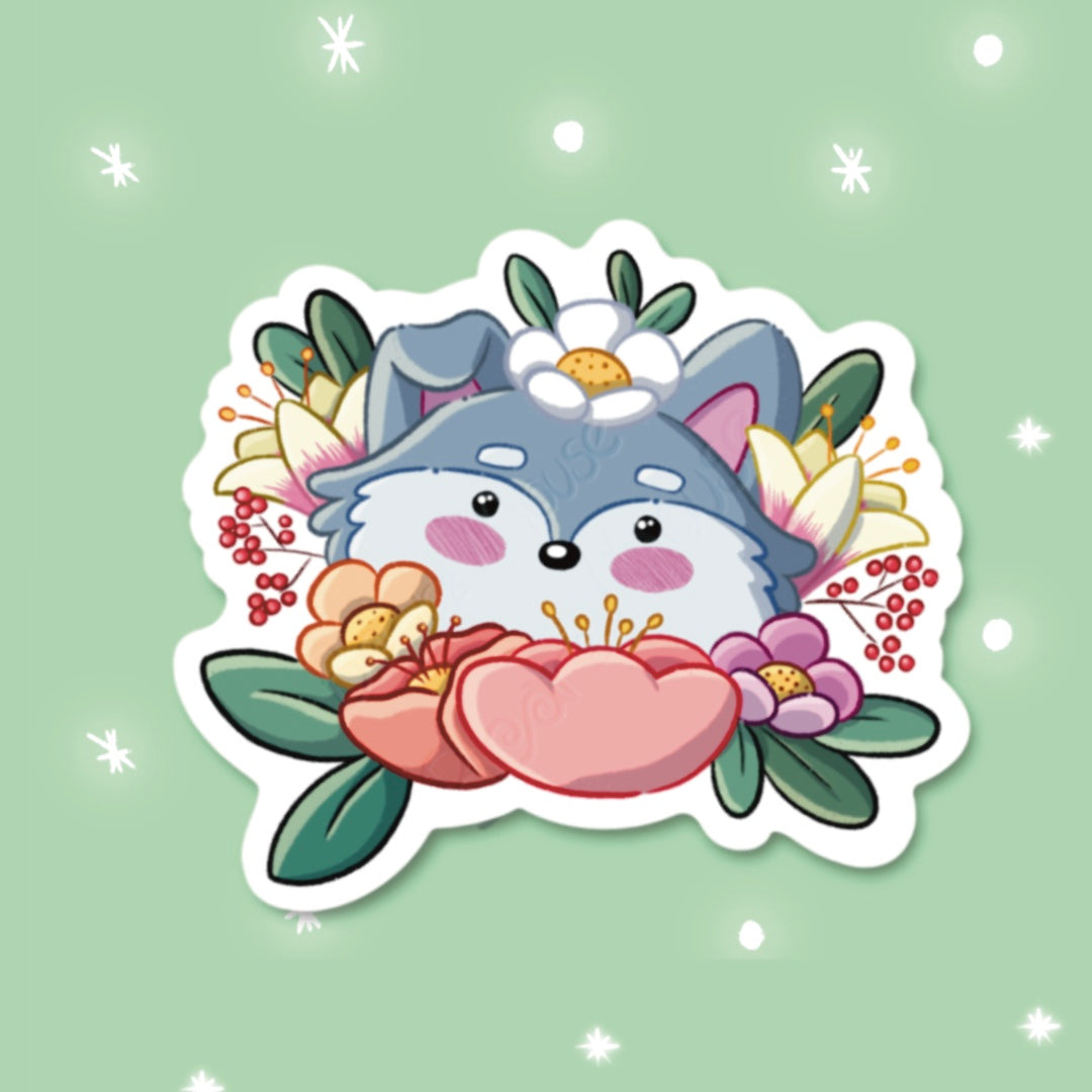 Floral Wolf Sticker