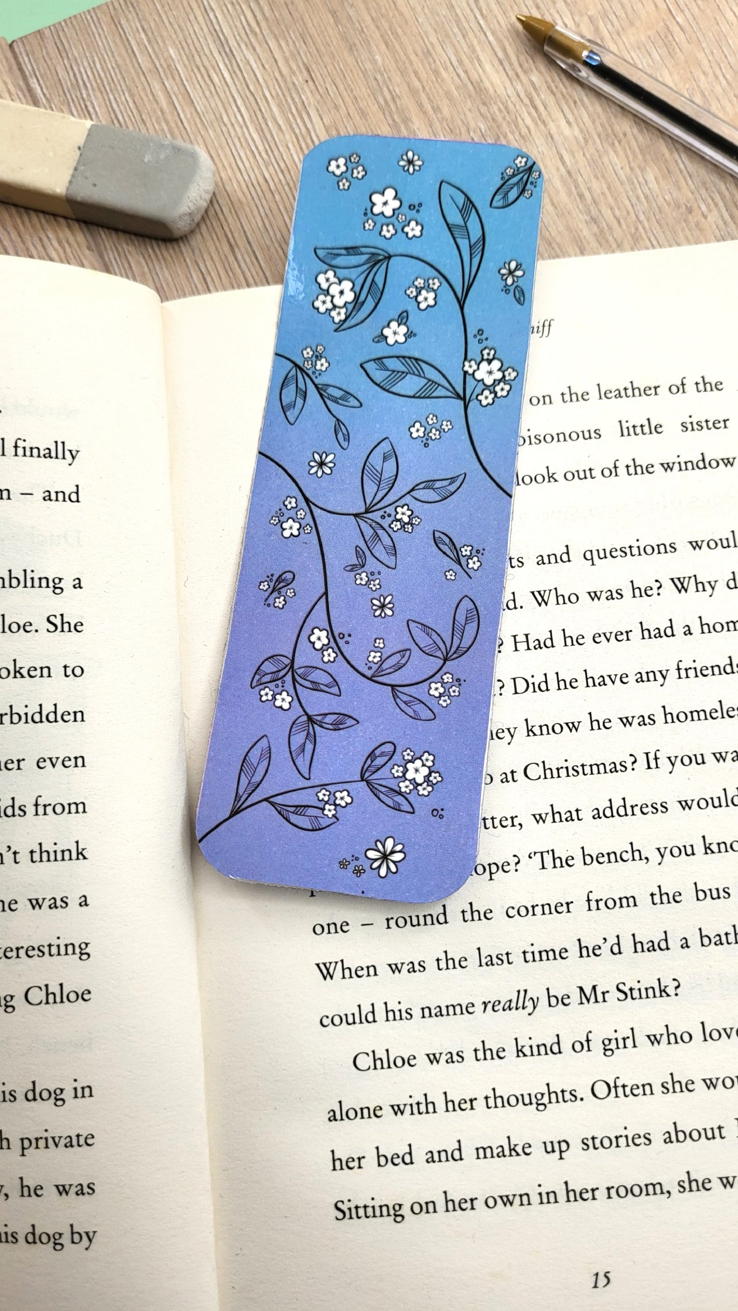 Blue Floral Bookmark