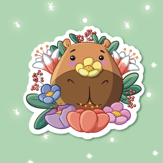 Floral Capybara Sticker